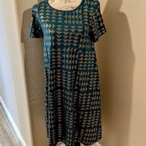LuLaRoe Shift Dress Sparkly Gold and Green